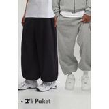 Vladivosto Paçası Lastikli Ekstra Rahat Bol Kalıp Büyük Beden Baggy Oversize Eşofman Altı - 10XL - Siyah - Gri