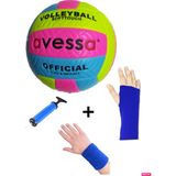 VLM-700 Dikişli Soft Touch 280 gr Fosforlu Deri Voleybol Topu No:5 + Pompa + Kolluk + Havlu Bileklik - No: 5 - Renkli