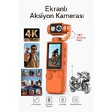 Vlog Kamera 4K Ultra HD Mini Aksiyon Kamerası 2.0 inç Ekranlı Mikrofon Destekli Oto Fokus Özellikli 180° Döner Başlıklı