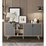 VM VERTEX MOBİLYA Latina Modern Konsol 3 Kapaklı 180 cm Safir Meşe - Antrasit - Safirmeşe - Antrasit