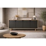 VM VERTEX MOBİLYA Lazio Bohem Ahşap Ayaklı Modern Konsol 180 cm Safir Meşe-Antrasit - 45x180 - Safirmeşe - Antrasit