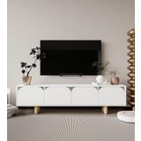 Vm Vertex Mobilya Lazio Bohem Ahşap Ayaklı Tv Ünitesi Tv Sehpası Beyaz