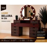 VM VERTEX MOBİLYA Legno Bellora Premıum Yuvarlak Aynalı Bordo Mermer Desenli Makyaj Masası