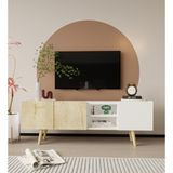 VM VERTEX MOBİLYA Milano Ahşap Ayaklı Modern Tv Ünitesi 160 cm Safir Meşe - Beyaz - Beyaz - Safir Meşe