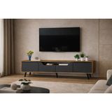 VM VERTEX MOBİLYA Roma Ahşap Ayaklı TV Ünitesi Ceviz-Antrasit Suntalam Malzeme ile 180 cm Boyut - Ceviz - Antrasit
