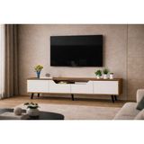 VM VERTEX MOBİLYA Roma Ahşap Ayaklı TV Ünitesi Ceviz-Beyaz Suntalam Malzeme ile Dekoratif Tasarım 180 cm - Ceviz Beyaz