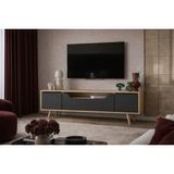 VM VERTEX MOBİLYA Roma Ahşap Ayaklı Tv Ünitesi Tv Sehpası Safir Meşe - Antrasit 150 cm - Safir - Antrasit