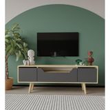 Vm Vertex Mobilya Roma Ahşap Ayaklı Tv Ünitesi Tv Sehpası Safir Meşe - Antrasit 150 Cm