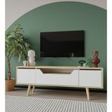 VM VERTEX MOBİLYA Roma Ahşap Ayaklı Tv Ünitesi Tv Sehpası Safir Meşe-Beyaz 150 cm - Beyaz - Safir Meşe