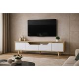 VM VERTEX MOBİLYA Roma Ahşap Ayaklı Tv Ünitesi Tv Sehpası Safir Meşe - Beyaz - Beyaz - Safir Meşe