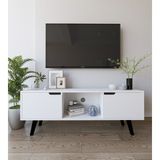 VM VERTEX MOBİLYA Siena Ahşap Ayaklı Tv Ünitesi Beyaz Televizyon Konsolu 140 cm Ekonomik Modül Seh