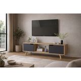 VM VERTEX MOBİLYA Siena Ahşap Ayaklı Tv Ünitesi Safir Meşe-Antrasit Televizyon Konsolu 140 cm Ekon - Safir - Antrasit