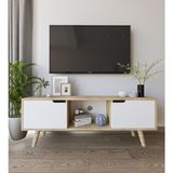 VM VERTEX MOBİLYA Siena Ahşap Ayaklı Tv Ünitesi Safir Meşe-Beyaz Televizyon Konsolu 140 cm Ekonomi - Beyaz - Kahverengi