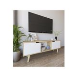 Vm Vertex Mobilya Siena Ahşap Ayaklı Tv Ünitesi Safir Meşe-Beyaz Televizyon Konsolu 140 Cm Ekonomik Modül Sehpa