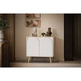 VM VERTEX MOBİLYA Venezia Ahşap Ayaklı Bohem Konsol-Çok Amaçlı Dolap-Vitrin Safir Meşe-Beyaz 76 cm - 80X75 - Safirmeşe - Beyaz