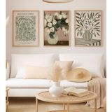 Voba Store 3 Parça Çerçeve Görünümlü Vazo Temalı Mdf Tablo Seti-65 - 15X20 - Bej - Yeşil