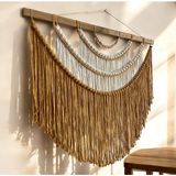 Vobu Home & Life Design El Yapımı Makrome Boho Duvar Süsü, Salon ve Yatak Odası Dekoru, Büyük Rustik Dekor ( Hardal- Krem) - Krem - Hardal - 80 x 80 cm