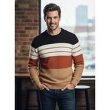 Vocens Erkek Çizgili Selanik Örgü Triko Kazak | Bisiklet Yaka Casual Stil - Siyah