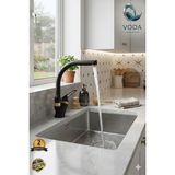 Voda Armatür Lüks Siyah Gold Çift Su Girişli Mutfak Bataryası (Açık Kol / Balıksırtı Boru) - Siyah - Altın