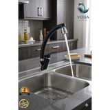 Voda Armatür Lüks Siyah Krom Çift Su Girişli Oynar Başlıklı Mutfak Bataryası (Açık Kol / Kuğu (Mix) Boru)