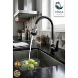 Voda Armatür Lüks Siyah Krom Çift Su Girişli Oynar Borulu Fonksiyonel Başlıklı Mutfak Bataryası (Çubuk Kol / Esnek Kubar Boru)