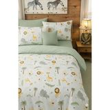 Voddi Tek Kişilik Safari-Dinazor Desen Nevresim Takımı 160X220 cm | 100X200 cm Lastikli Çarşaf - Yeşil - 160 x 220 cm