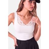 VODENS Beyaz Kare Yaka Dantel Detaylı %95 Pamuk Bluz