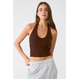 Vodens Kadın Kahverengi Halter Yaka Crop Top Body - M