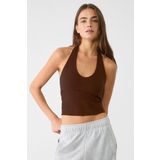 Vodens Kadın Kahverengi Halter Yaka Crop Top Body