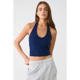 Vodens Kadın Lacivert Halter Yaka Crop Top Body - M