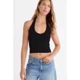 Vodens Kadın Siyah Halter Yaka Crop Top Body - XL
