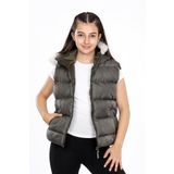 Vodens Kız Çocuk Kapüşonlu Kalın Su Geçirmez Haki Şişme Yelek 13-16 Yaş