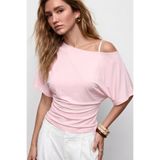 VODENS Pembe Asimetrik Bele Oturan %97 Pamuk Yarasa Kol Bluz