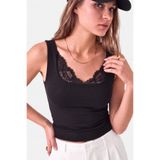 VODENS Siyah Kare Yaka Dantel Detaylı %95 Pamuk Bluz