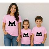 Vodexa Anne Çocuk Kombin Oversize Tişört Twin T-Shirt %100 Pamuk Rahat Kalıp - 11 - 12 Yaş - Pembe
