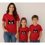 Vodexa Anne Çocuk Kombin Oversize Tişört Twin T-Shirt %100 Pamuk Rahat Kalıp - 5 - 6 Yaş - Kırmızı