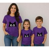 Vodexa Anne Çocuk Kombin Oversize Tişört Twin T-Shirt %100 Pamuk Rahat Kalıp - 7 - 8 Yaş - Mor