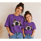 Vodexa Anne Çoçuk Oversize Tişört Kombin Twin T-Shirt %100 Pamuk Rahat Kalıp (Tekli Olarak Satılmaktadır) - 11 - 12 Yaş - Mor