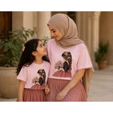 Vodexa Anne Çoçuk Oversize Tişört Kombin Twin T-Shirt %100 Pamuk Rahat Kalıp (Tekli Olarak Satılmaktadır) - 11 - 12 Yaş - Pembe