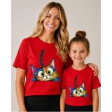 Vodexa Anne Çoçuk Oversize Tişört Kombin Twin T-Shirt %100 Pamuk Rahat Kalıp (Tekli Olarak Satılmaktadır) - 13 - 14 Yaş - Kırmızı
