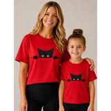 Vodexa Anne Çoçuk Oversize Tişört Kombin Twin T-Shirt %100 Pamuk Rahat Kalıp (Tekli Olarak Satılmaktadır) - 3 - 4 Yaş - Kırmızı