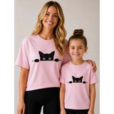 Vodexa Anne Çoçuk Oversize Tişört Kombin Twin T-Shirt %100 Pamuk Rahat Kalıp (Tekli Olarak Satılmaktadır) - 3 - 4 Yaş - Pembe