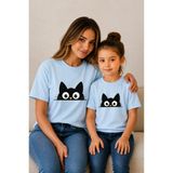 Vodexa Anne Çoçuk Oversize Tişört Kombin Twin T-Shirt %100 Pamuk Rahat Kalıp (Tekli Olarak Satılmaktadır) - 5 - 6 Yaş - Mavi