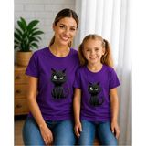 Vodexa Anne Çoçuk Oversize Tişört Kombin Twin T-Shirt %100 Pamuk Rahat Kalıp (Tekli Olarak Satılmaktadır) - 5 - 6 Yaş - Mor