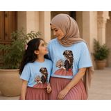 Vodexa Anne Çoçuk Oversize Tişört Kombin Twin T-Shirt %100 Pamuk Rahat Kalıp (Tekli Olarak Satılmaktadır) - 7 - 8 Yaş - Mavi
