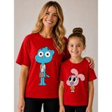 Vodexa Anne Çoçuk Oversize Tişört Kombin Twin T-Shirt %100 Pamuk Rahat Kalıp (Tekli Olarak Satılmaktadır) - 9 - 10 Yaş - Kırmızı