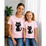 Vodexa Anne Çoçuk Oversize Tişört Kombin Twin T-Shirt %100 Pamuk Rahat Kalıp (Tekli Olarak Satılmaktadır) - 9 - 10 Yaş - Pembe