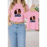 Vodexa Anne Kız Çocuk Kombin Oversize Tişört – Anne & Çocuk Twin T-Shirt Anne Kız Baskılı - 3 - 4 Yaş - Pembe