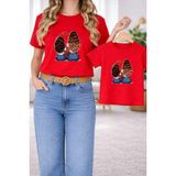 Vodexa Anne Kız Çocuk Kombin Oversize Tişört – Anne & Çocuk Twin T-Shirt Anne Kız Baskılı - 5 - 6 Yaş - Kırmızı