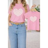 Vodexa Anne Kız Çocuk Kombin Oversize Tişört – Anne & Çocuk Twin T-Shirt Çiçek Kalp Baskılı - 3 - 4 Yaş - Pembe